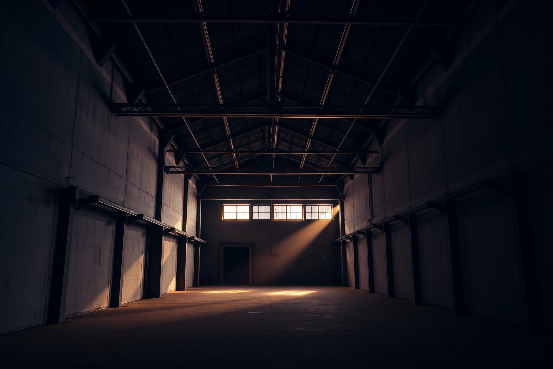 Nau industrial amb llum zenital entrant pels finestrals